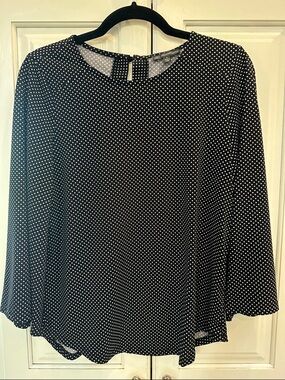 Adrianna Papell Black and White Polka Dot Long-Sleeve Blouse